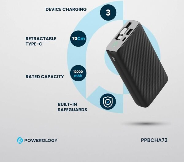 Powerology 20000mAh Retractable Cable Power Bank